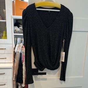 Fifteen Twenty Black Fitted Ruched Long Sleeve Blouse